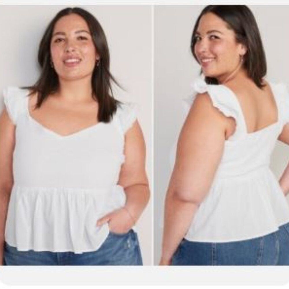 Old Navy Fitted Flutter Sleeve Smocked Top Calla Lilly White Women's size L